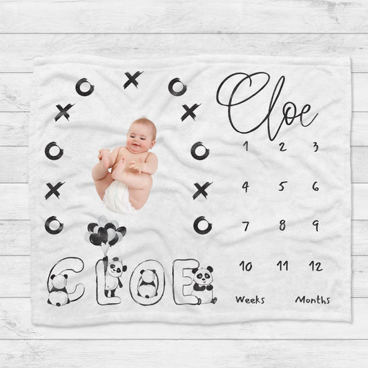 Personalised Panda XOXO Baby Milestone Blanket