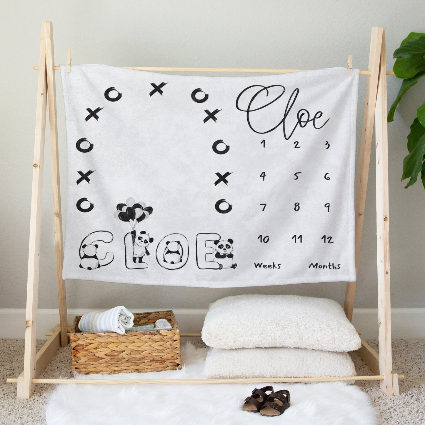 Personalised Panda XOXO Baby Milestone Blanket