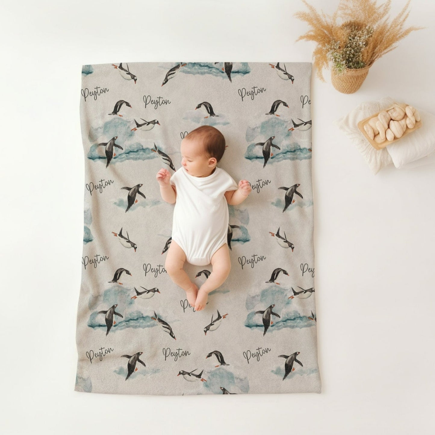Personalised Penguin Baby Blanket