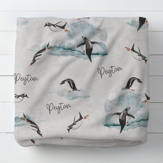 Personalised Penguin Baby Blanket