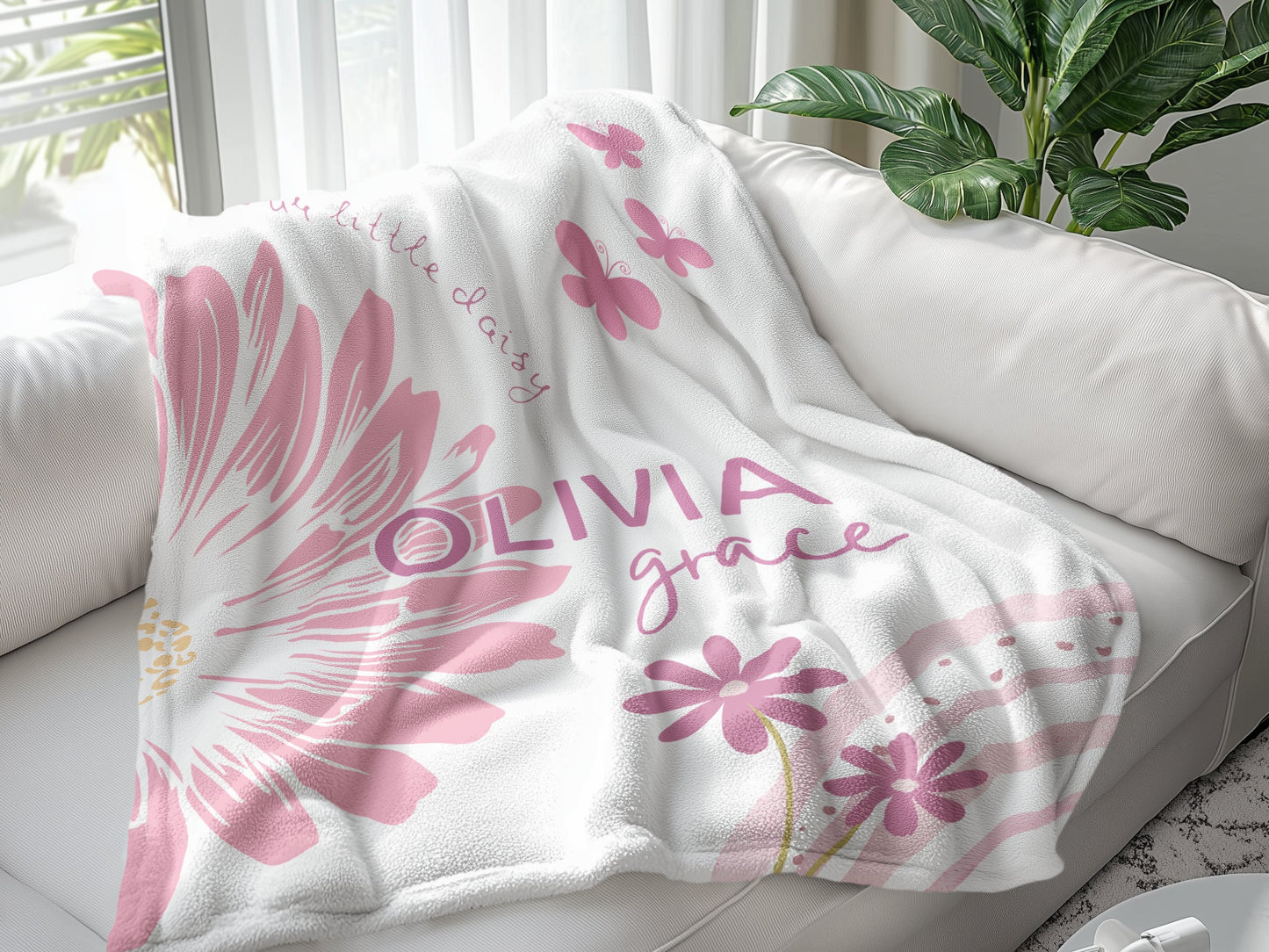 Personalised Pink Flower Rainbow Blanket