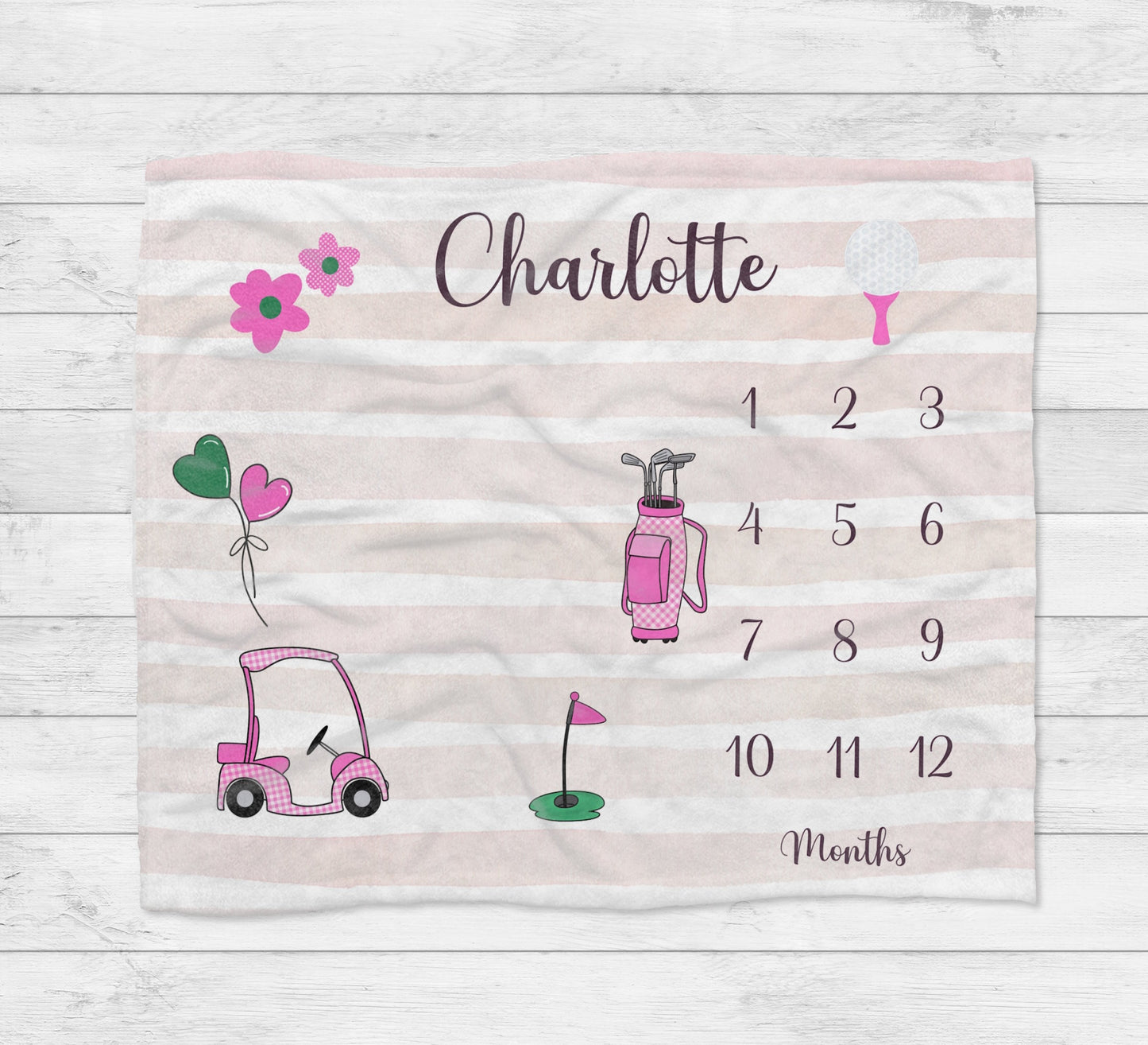 Personalised Golf Baby Girl Milestone Blanket