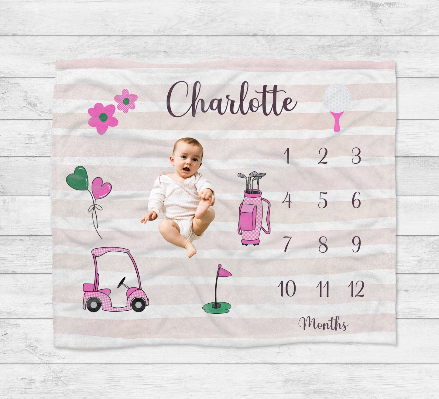 Personalised Golf Baby Girl Milestone Blanket