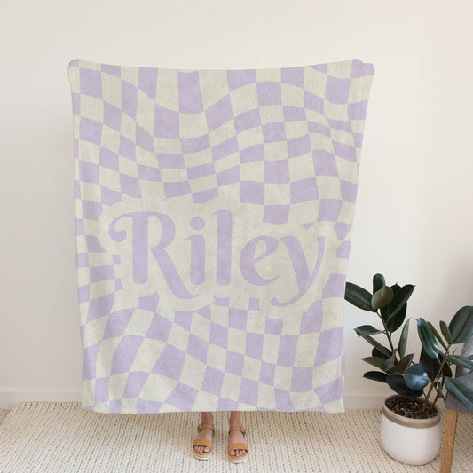 Personalised Light Purple Wavy Checkered Blanket