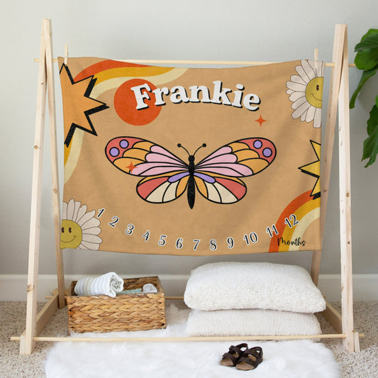 Personalised Groovy Butterfly Daisy Baby Milestone Blanket