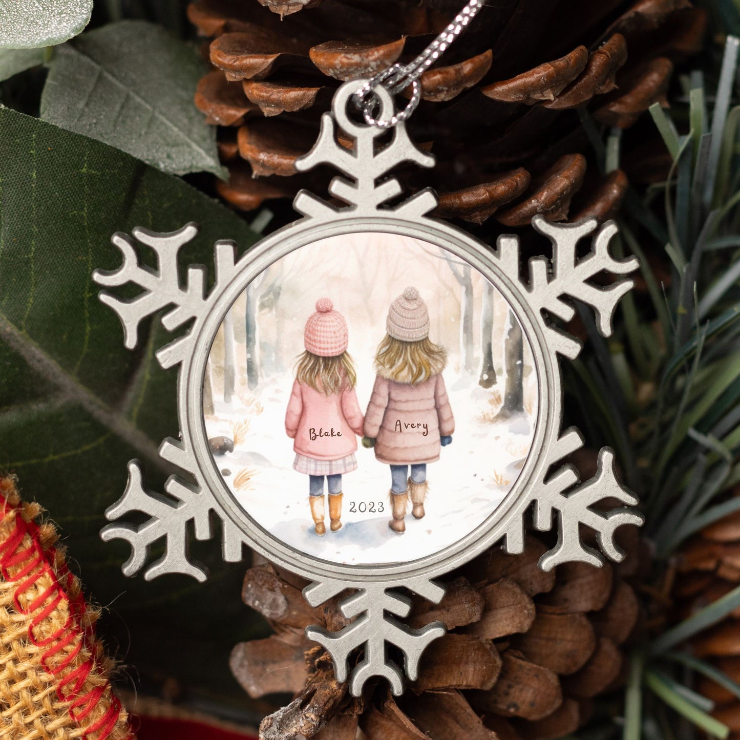 Personalized Pewter Snowflake Ornament | Sisters / Friends