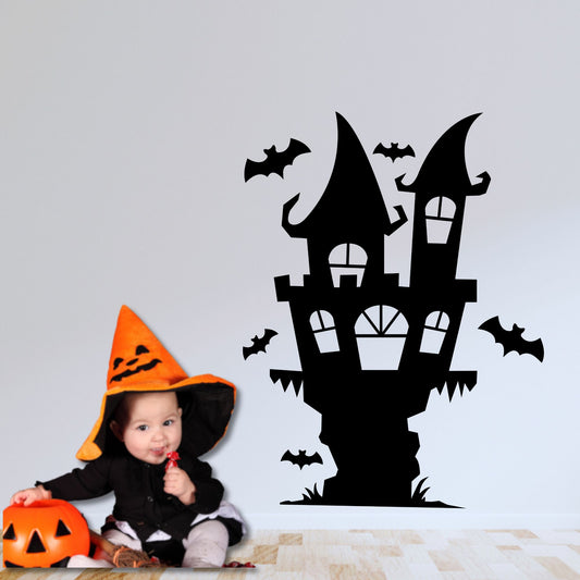 Halloween Spooky Castle with Bats Wall Decal