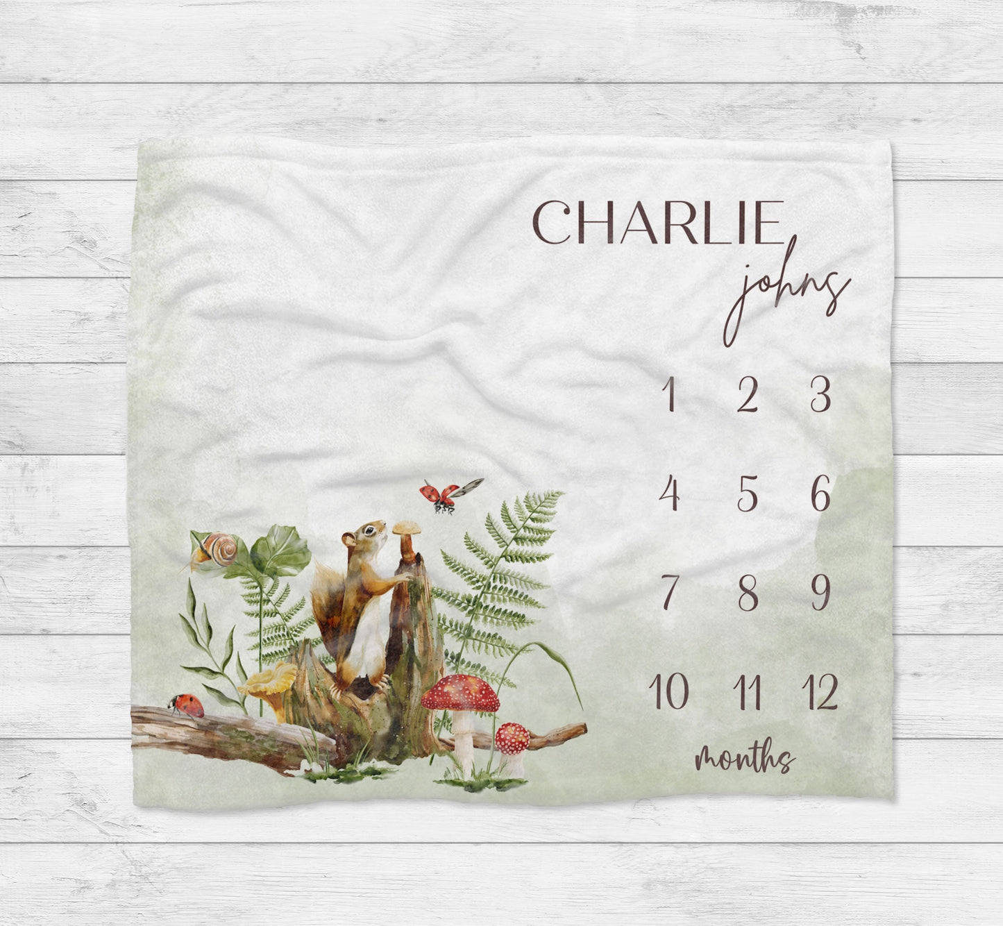 Personalised Woodland Animals Baby Milestone Blanket