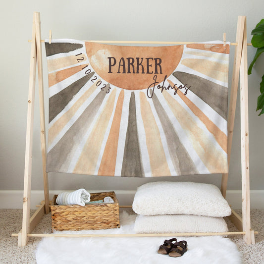 Personalised Watercolor Boho Sun Baby Blanket