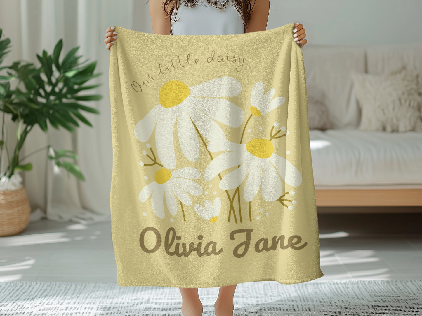 Personalised Butter Yellow Daisy Name Blanket