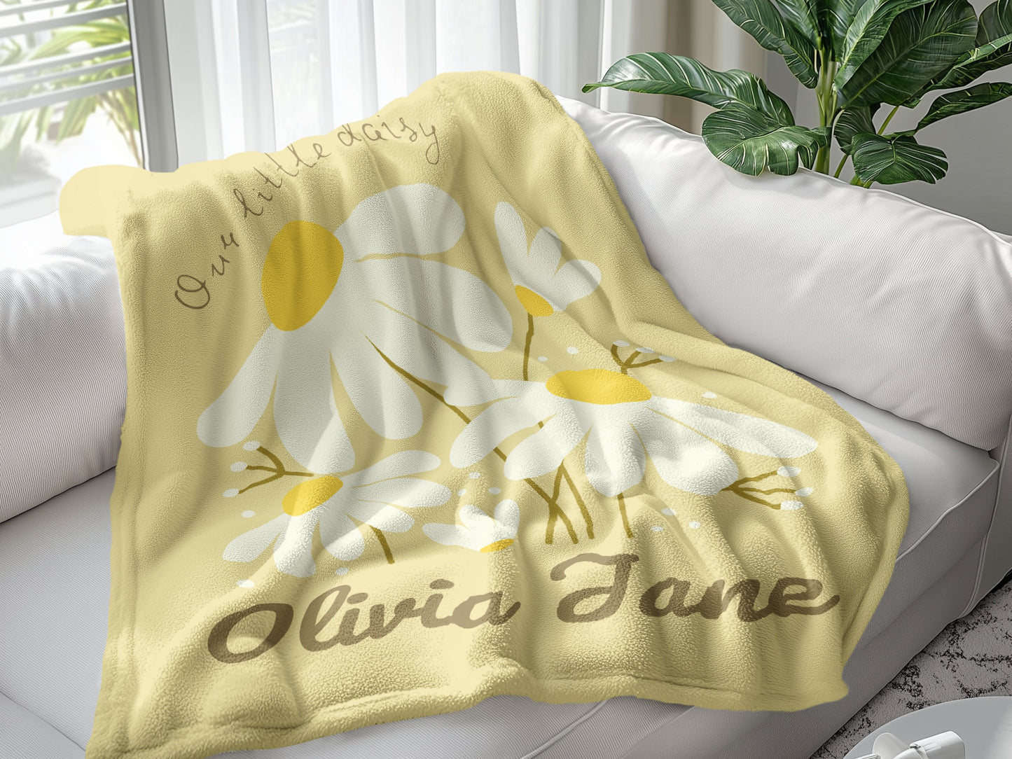 Personalised Butter Yellow Daisy Name Blanket