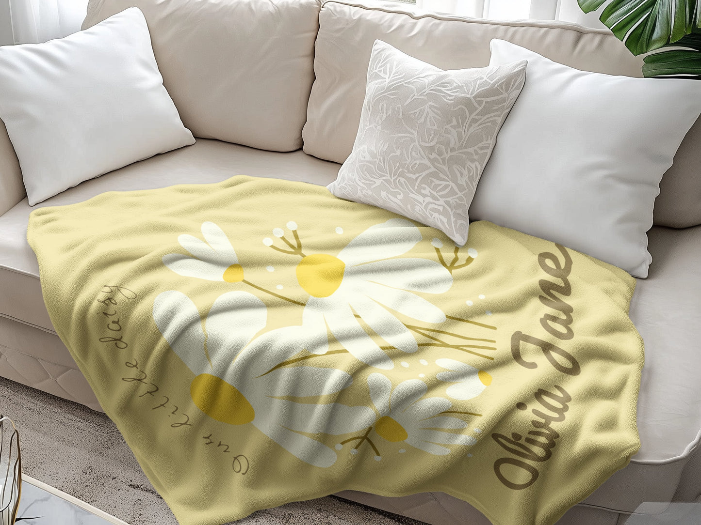 Personalised Butter Yellow Daisy Name Blanket