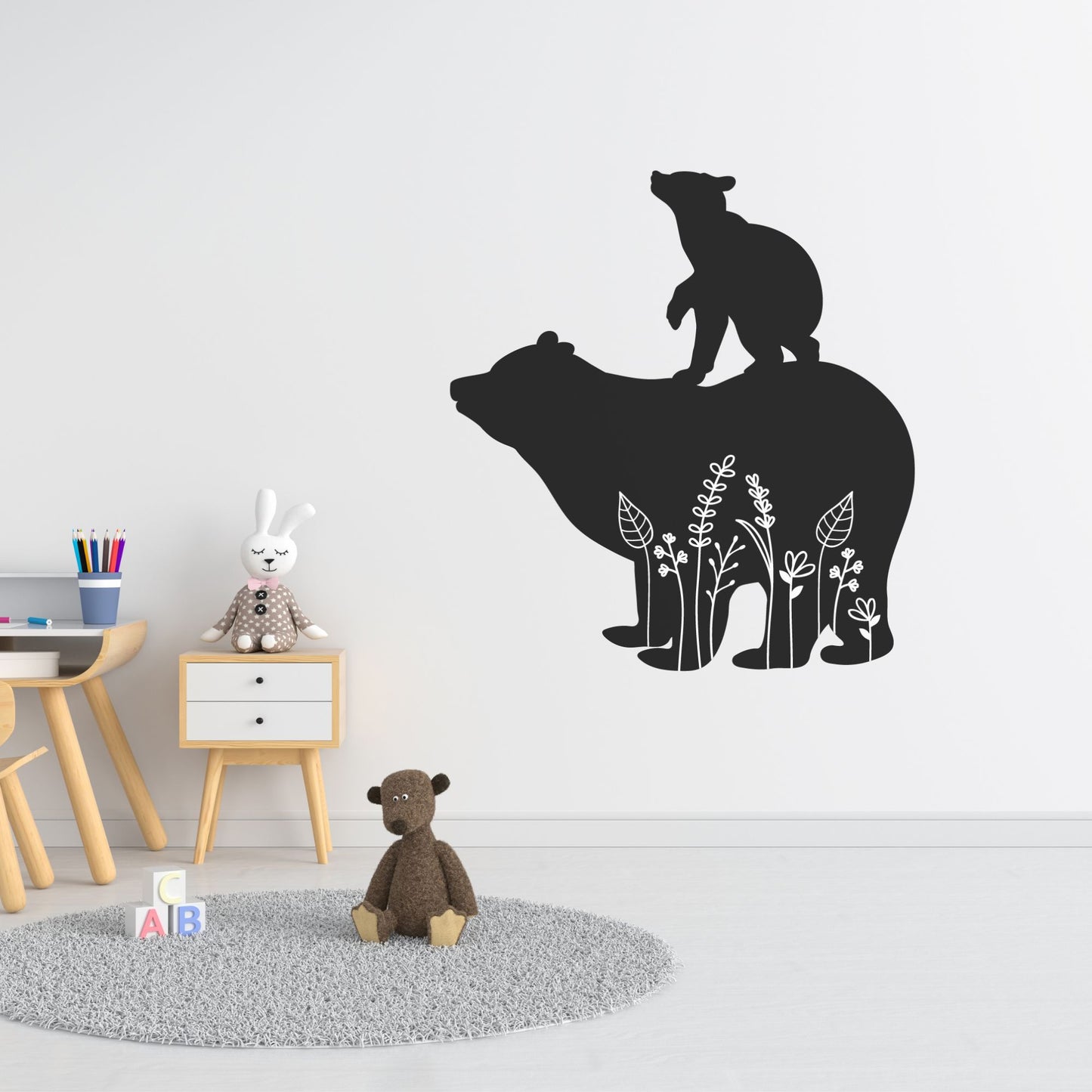 floral mama bear and baby bear nursery wall decal