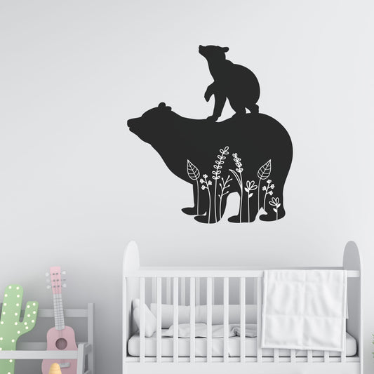 floral mama bear and cub wall decal