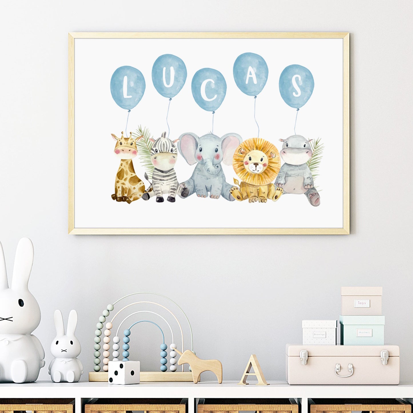 personalised name jungle animal nursery print