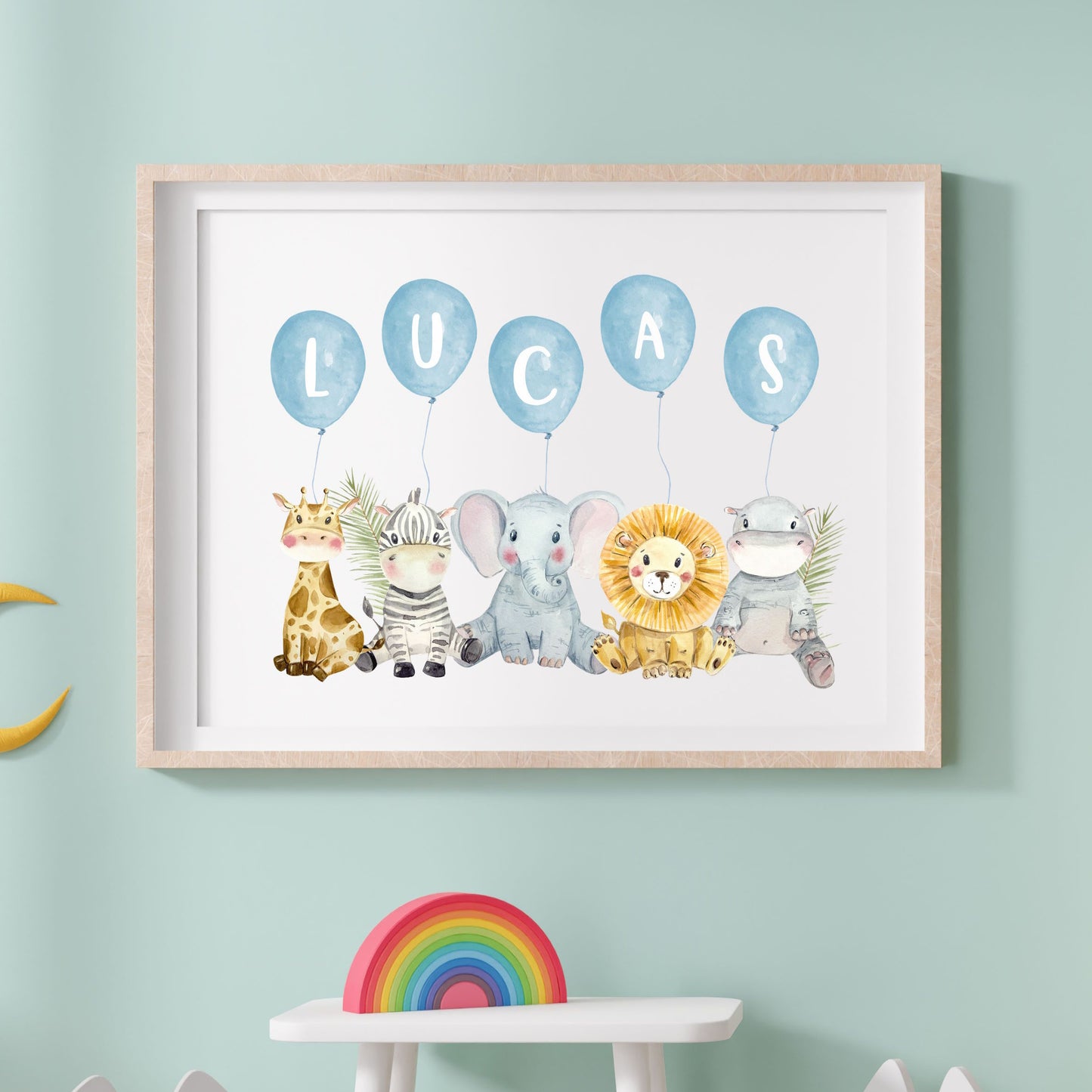 personalised name jungle animal nursery print