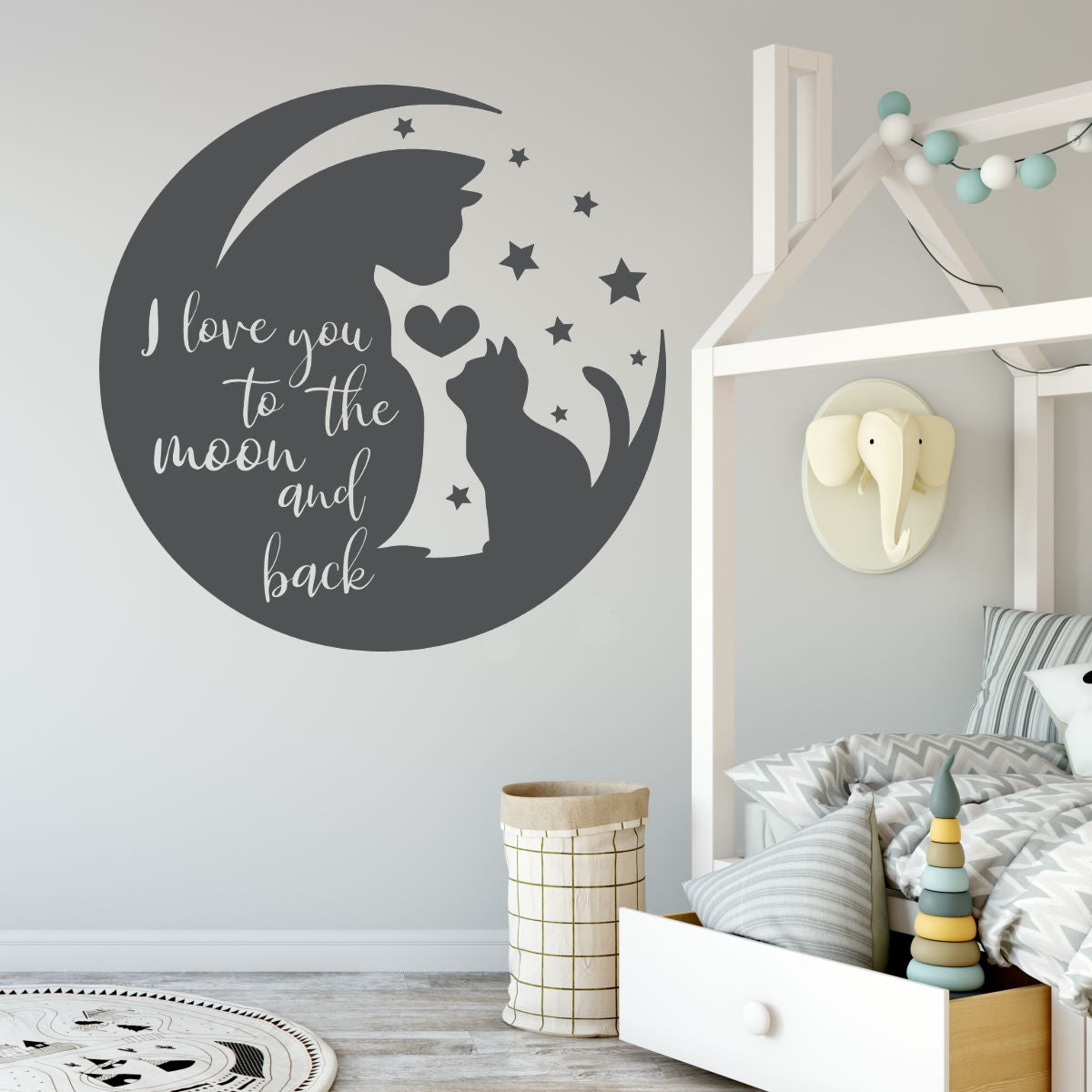 adorable kitten and its mother on the moon wall decal