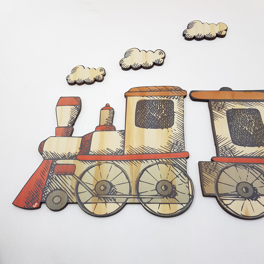 kids wooden wall art - train set