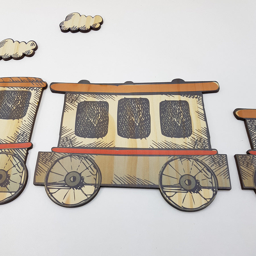 kids wooden wall art - train set