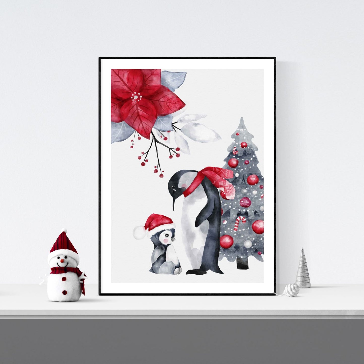baby penguin Christmas wall art print unframed