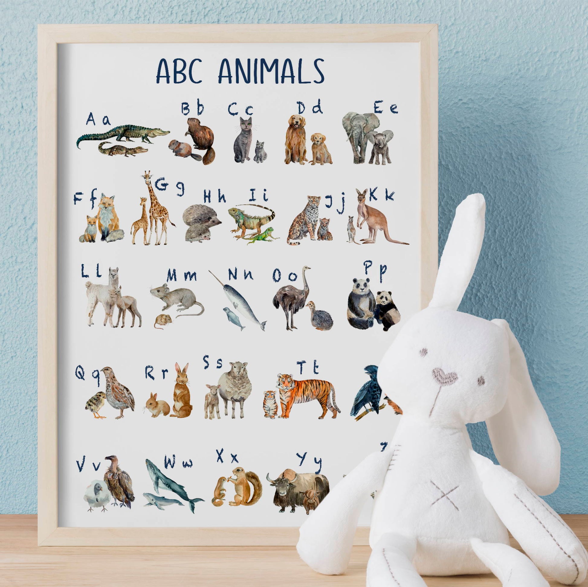 mother and baby animal watercolor alphabet nursery print – Snug as