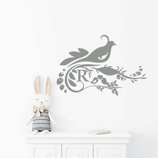 custom monogram beautiful bird wall decal