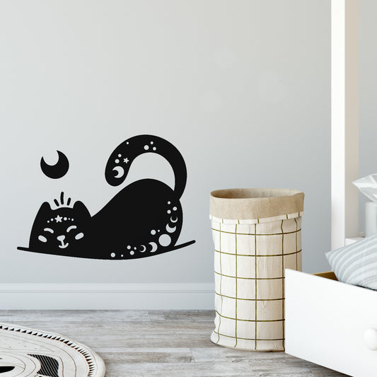 celestial cat moon wall decal