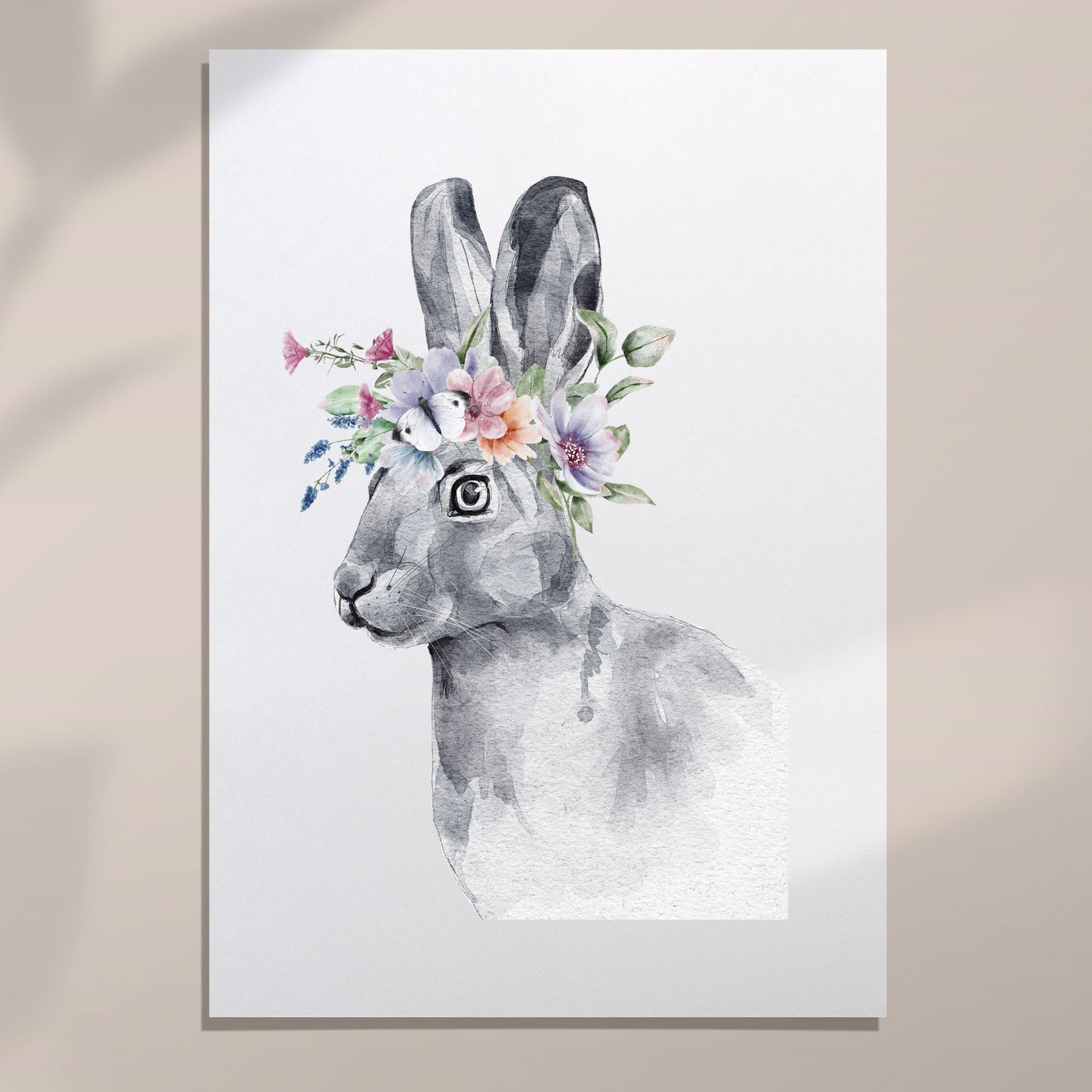 flower bunny wall art print unframed