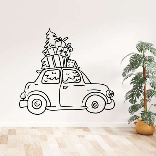 Christmas car tree and gifts wall decal