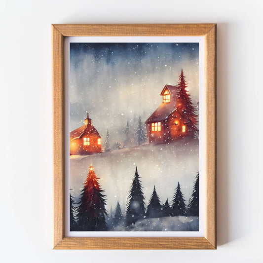 Christmas wall art print houses unframed