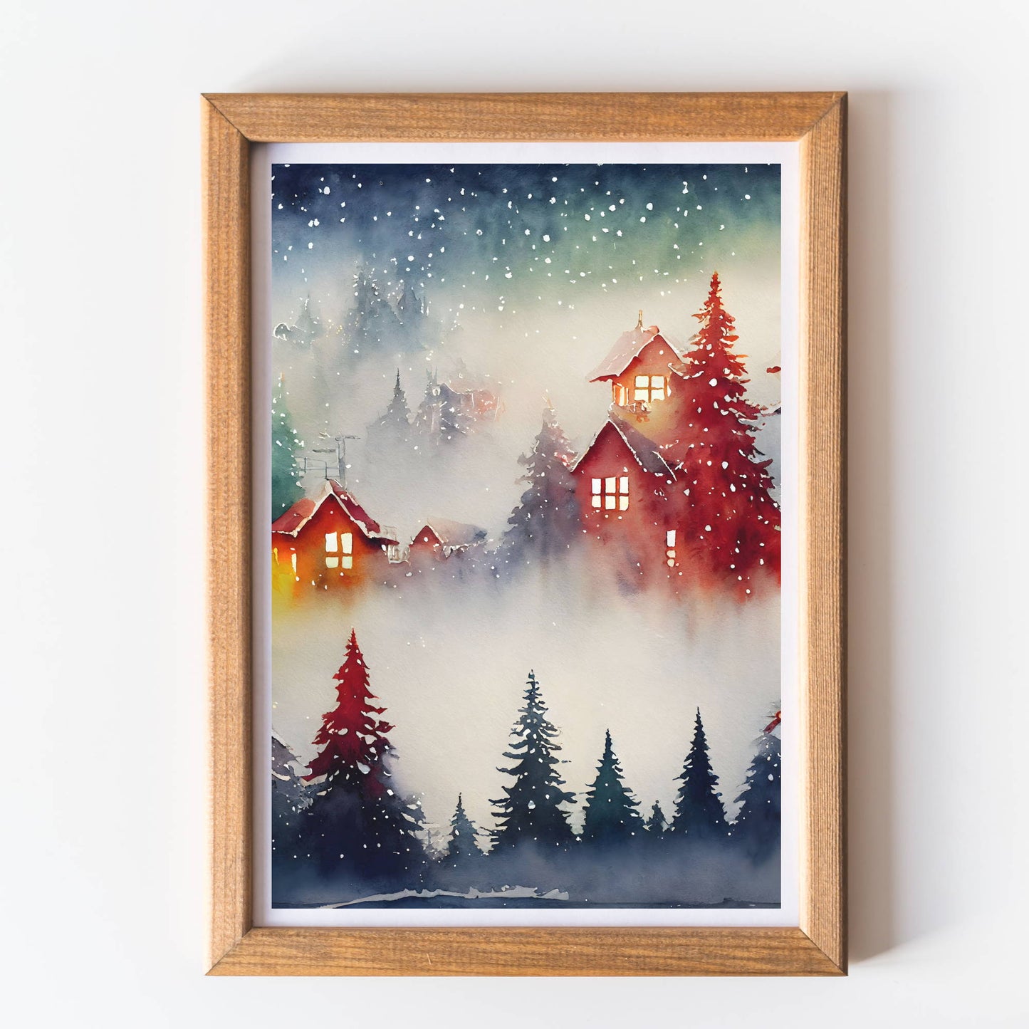 Christmas wall art print foggy trees unframed