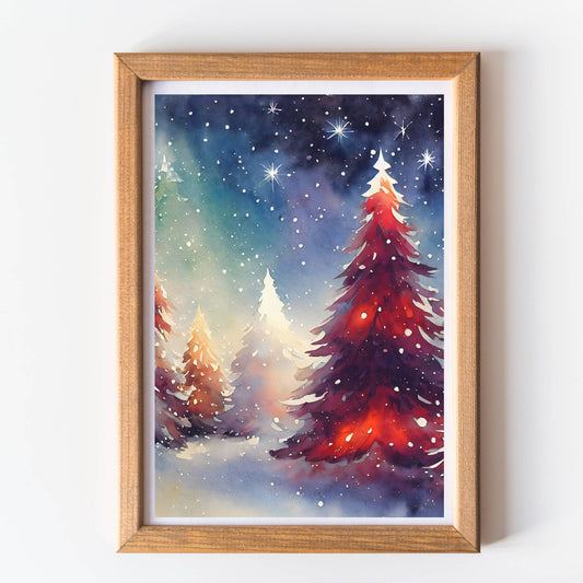 bright Christmas tree wall art print unframed