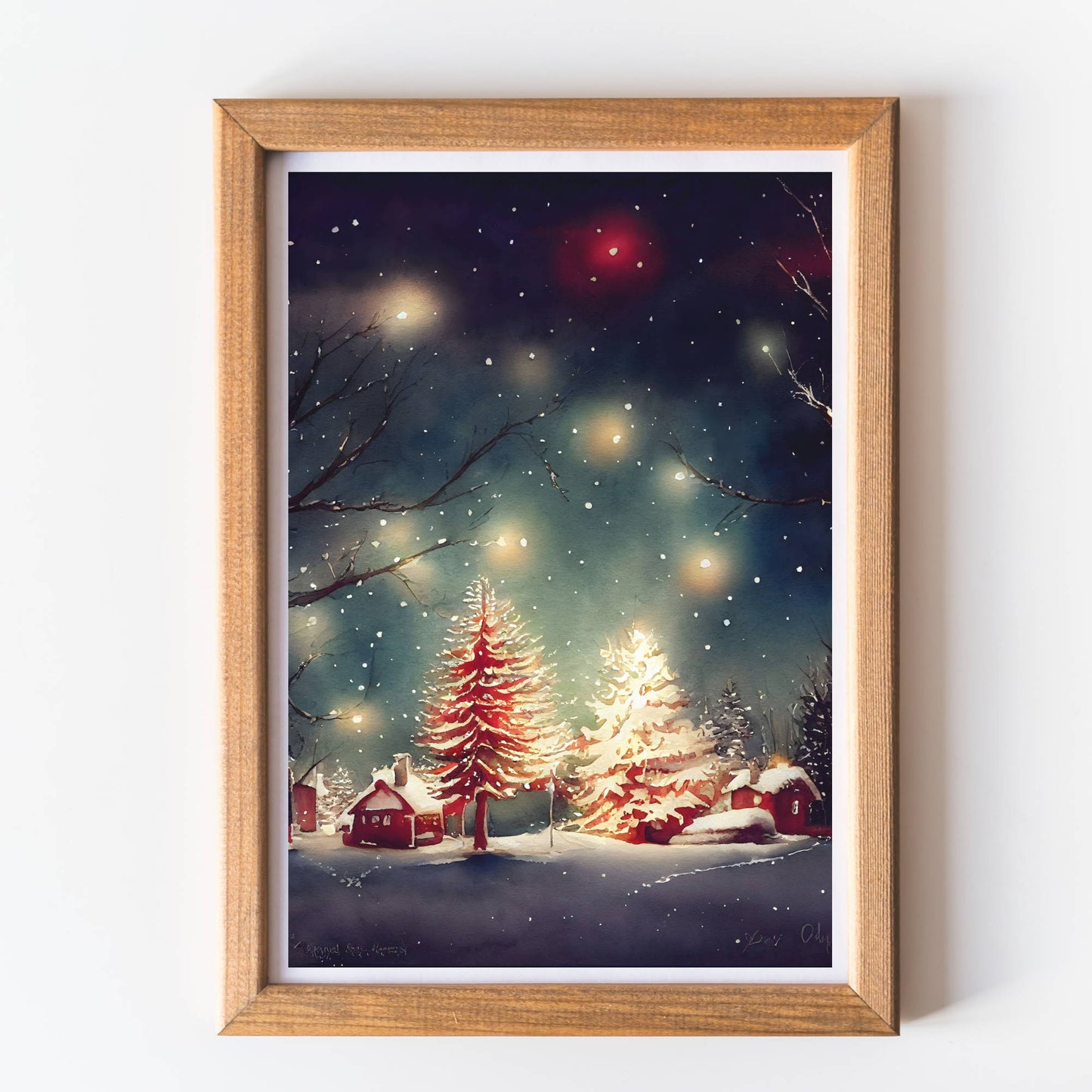 bright Christmas trees wall art print unframed