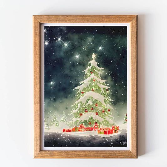 green Christmas tree wall art print unframed