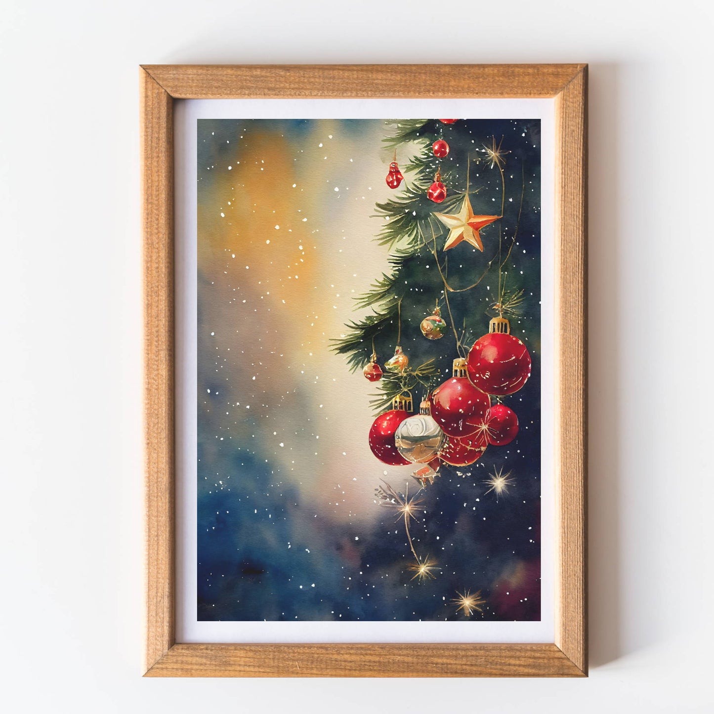 Christmas wall art print red baubles unframed