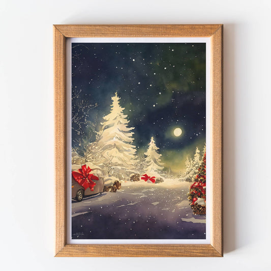 Christmas wall art print night forest unframed