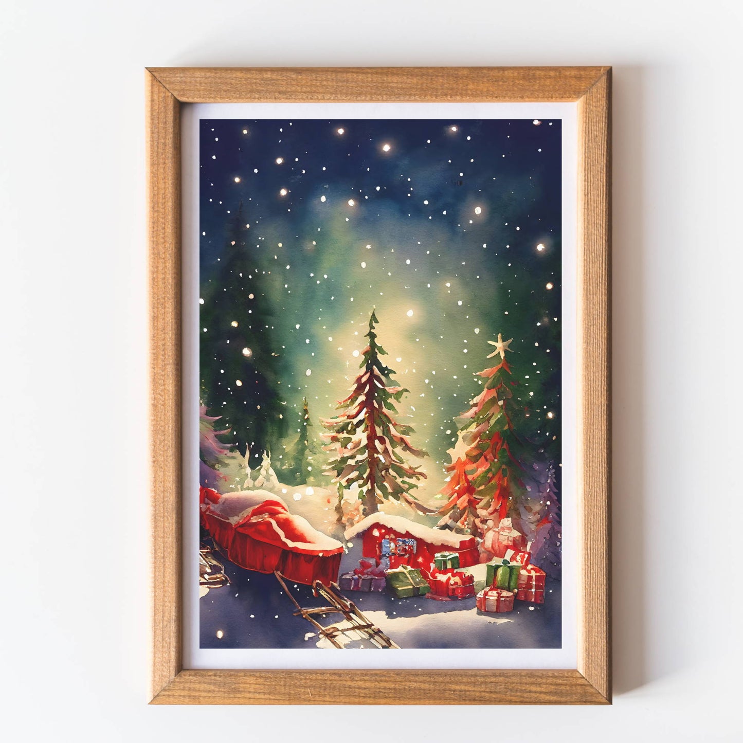 Christmas wall art print trees presents unframed