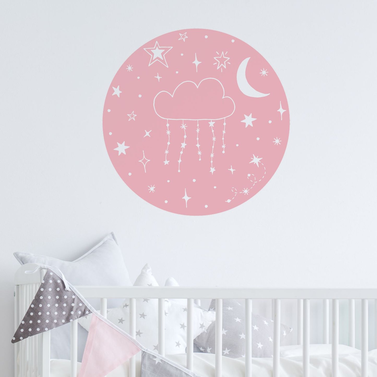 cloud hanging stars wall decal pink