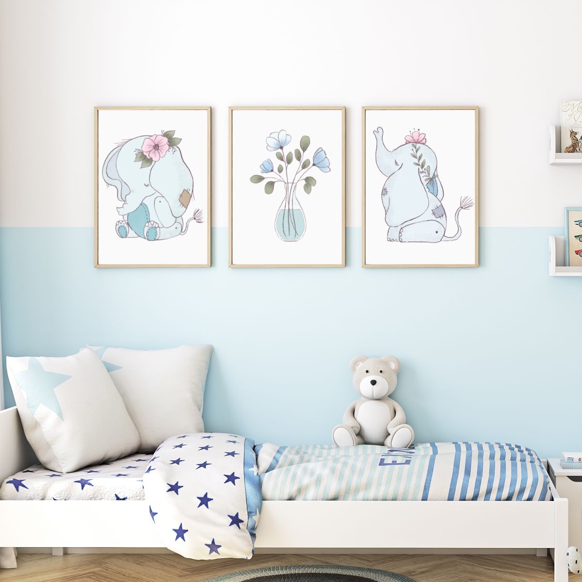 blue baby elephant prints