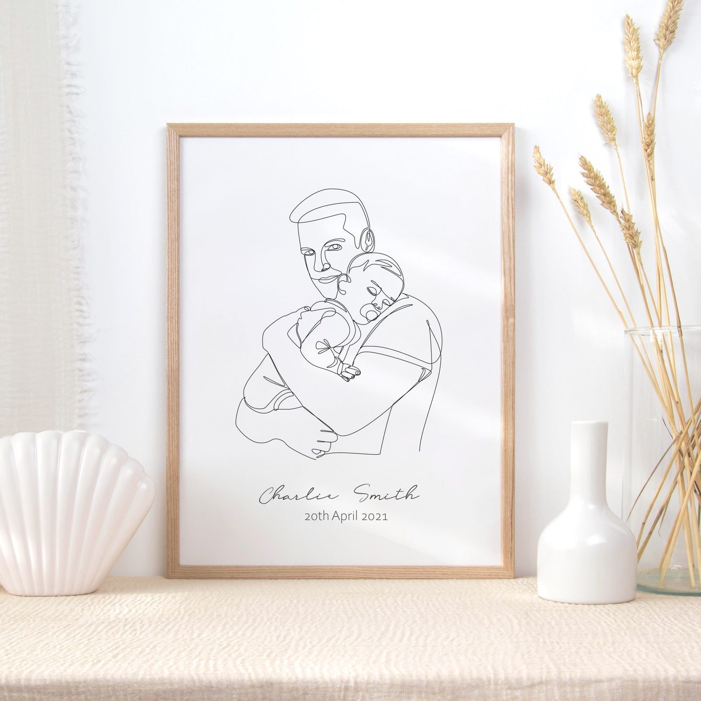 father and baby custom name line drawing wall art print