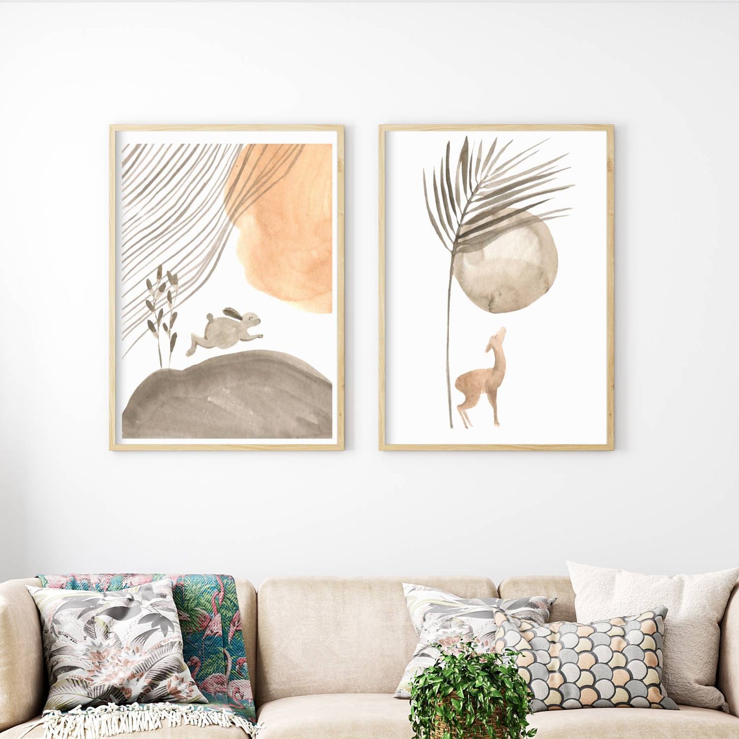 deer and hare wall art