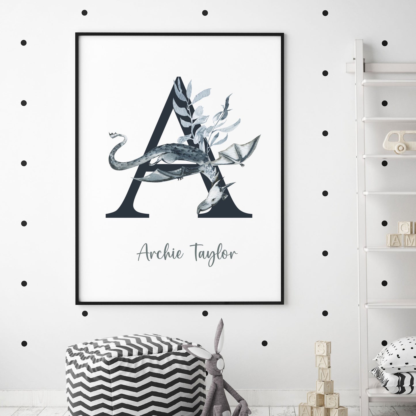 dragon personalised monogram name print unframed