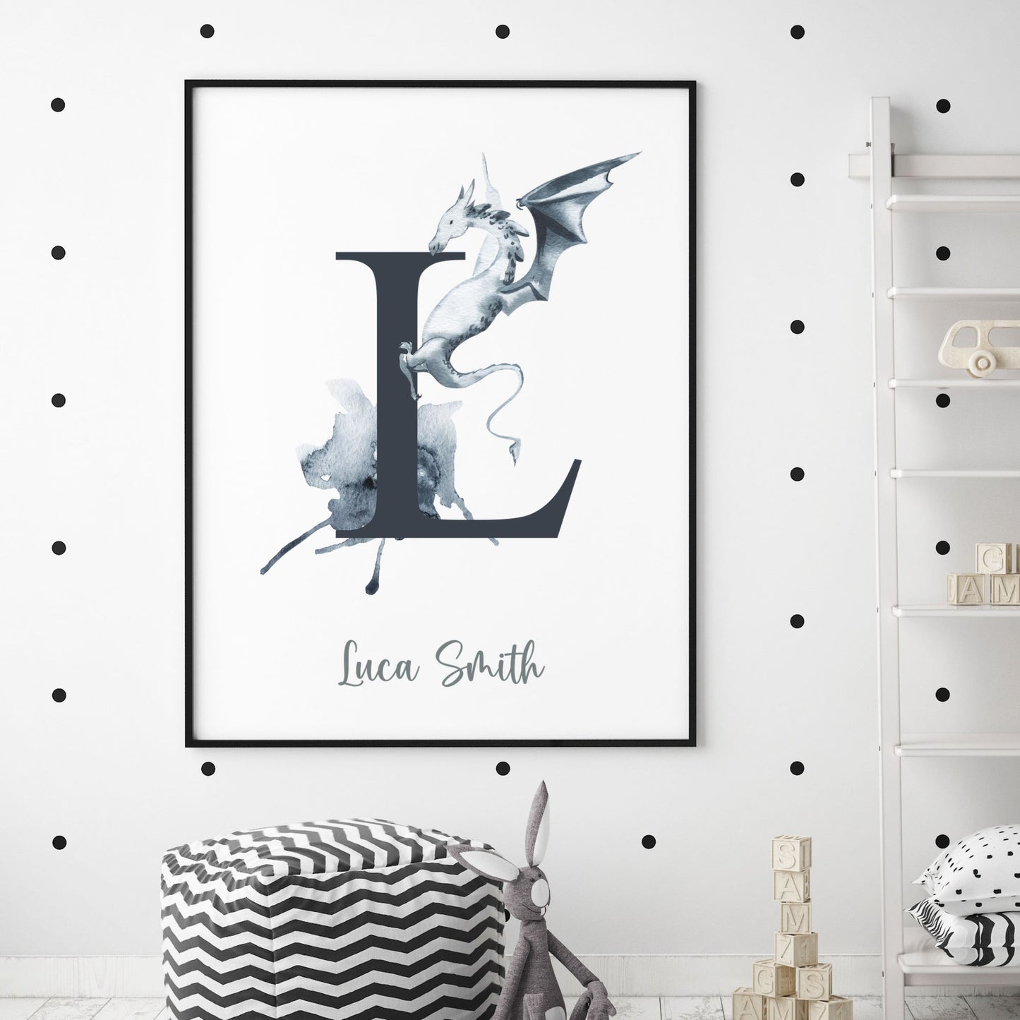 dragon personalised monogram name print unframed