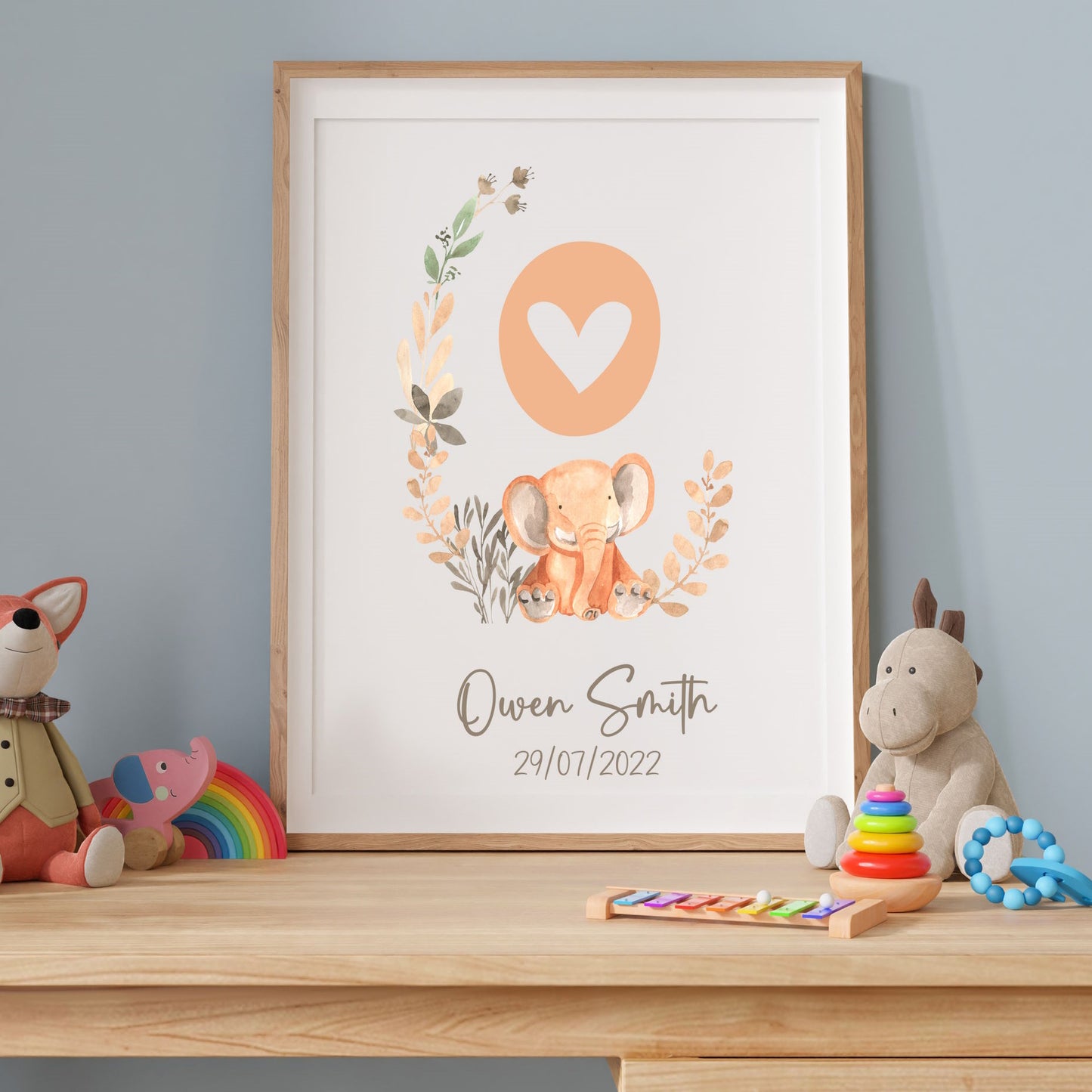 elephant personalised name nursery print