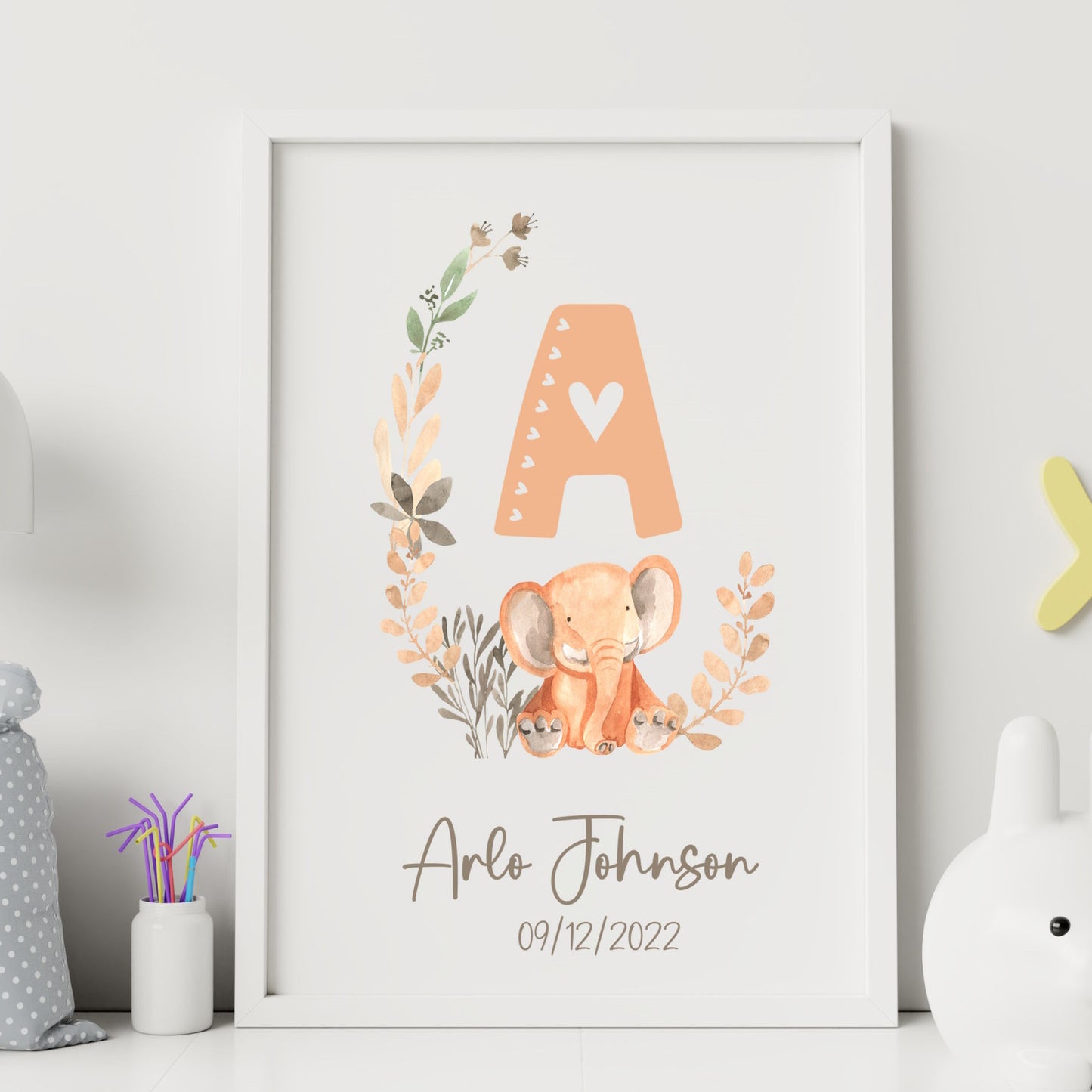 elephant personalised name nursery print