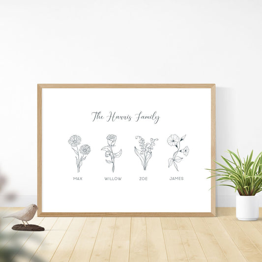 birth flower family print