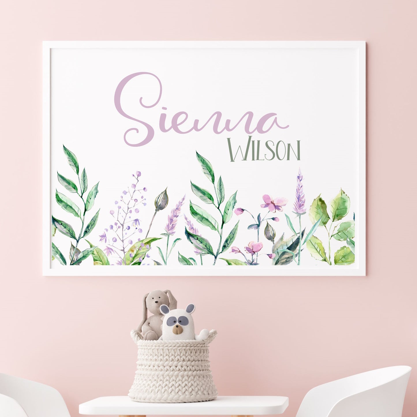 personalised name wildflower wall art print