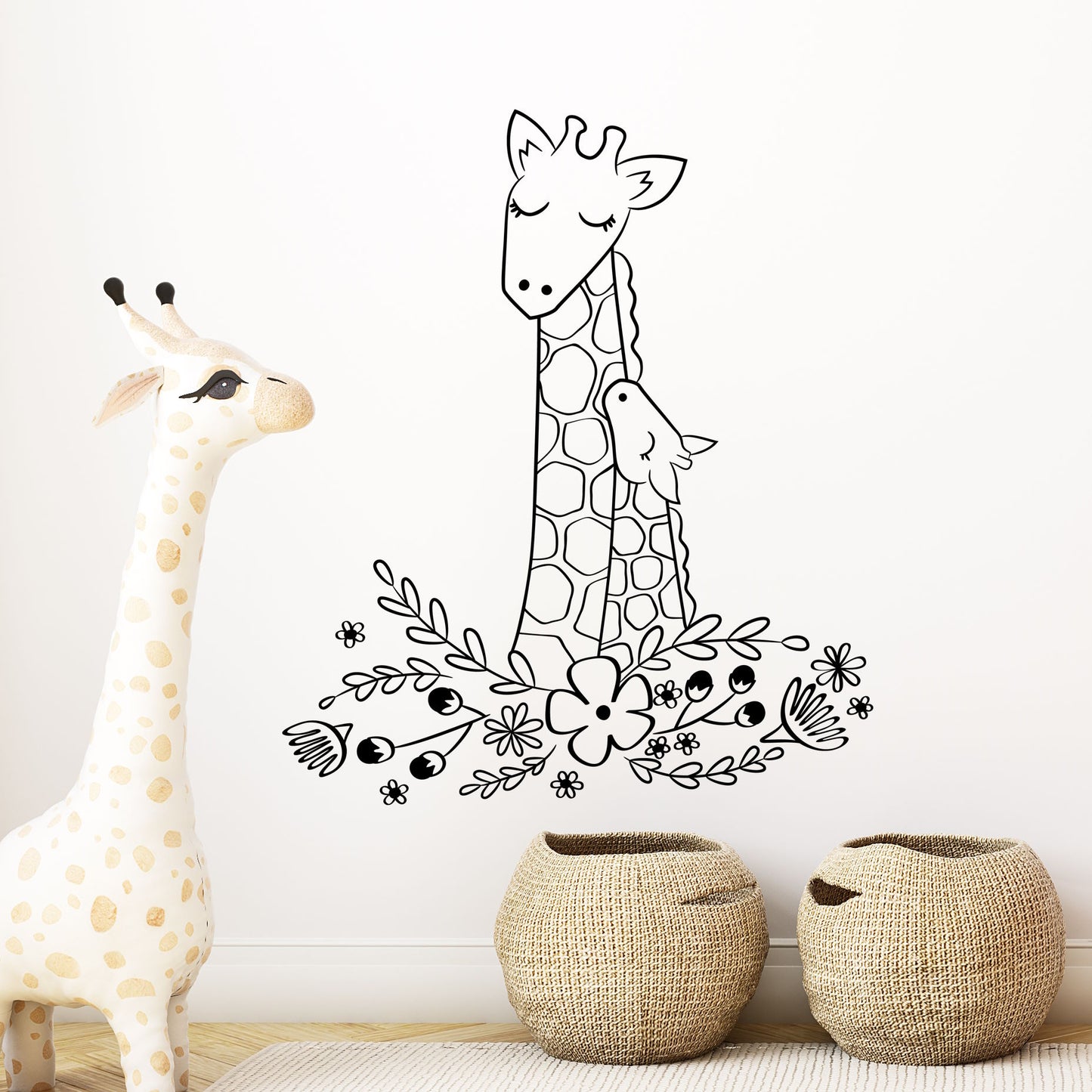 mum and baby giraffe wreath wall decal