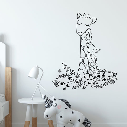 mum and baby giraffe wreath wall decal