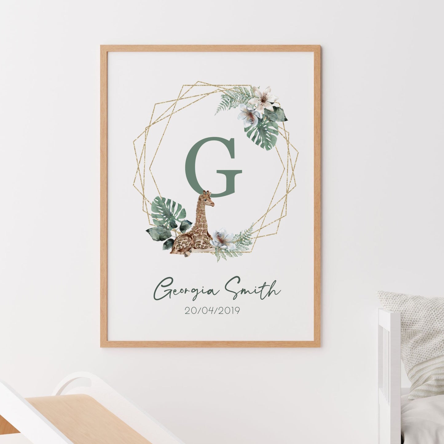 custom name jungle giraffe nursery print